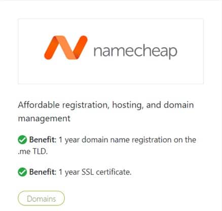 GitHub Student Developer Pack Benefit- NameCheap